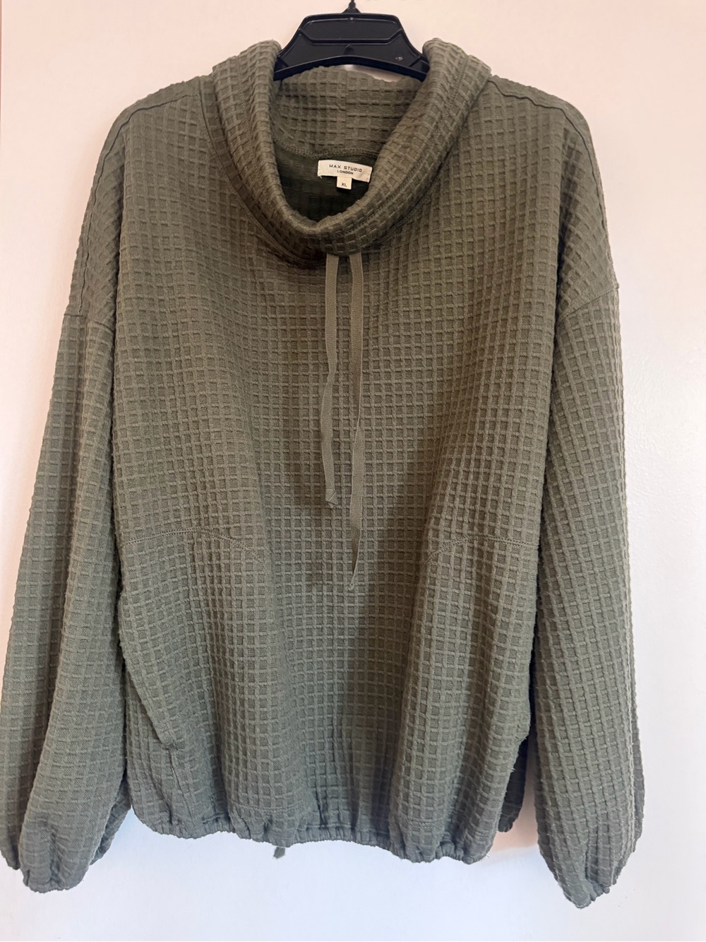 Max Studio Olive Waffle Cowl Neck Sweater